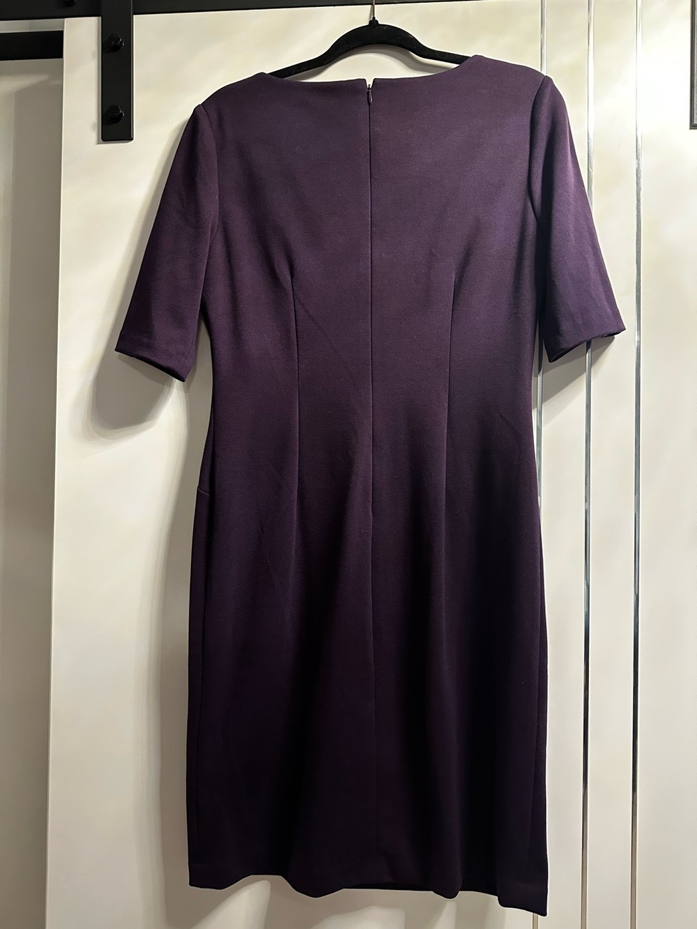 Ivanka Trump Deep Purple Pleated Sunburst Sheath Dress with Gold Zip Accent - Picture 4 of 10